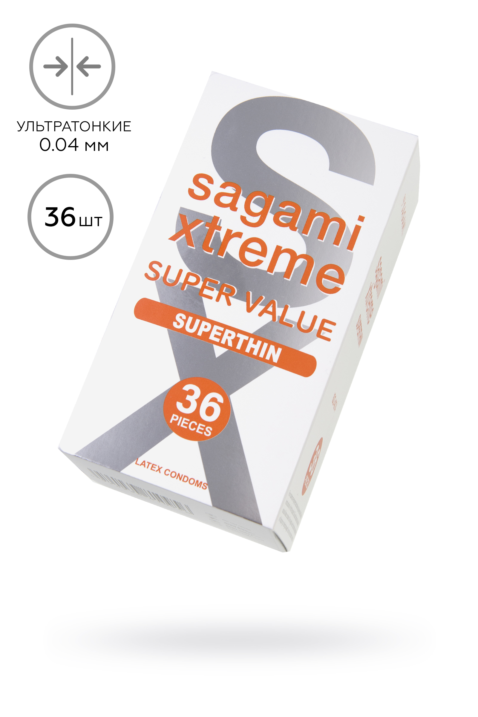 Презервативы Sagami, xtreme, 0.04, латекс, 19 см, 5,4 см, 36 шт. арт. 752/1