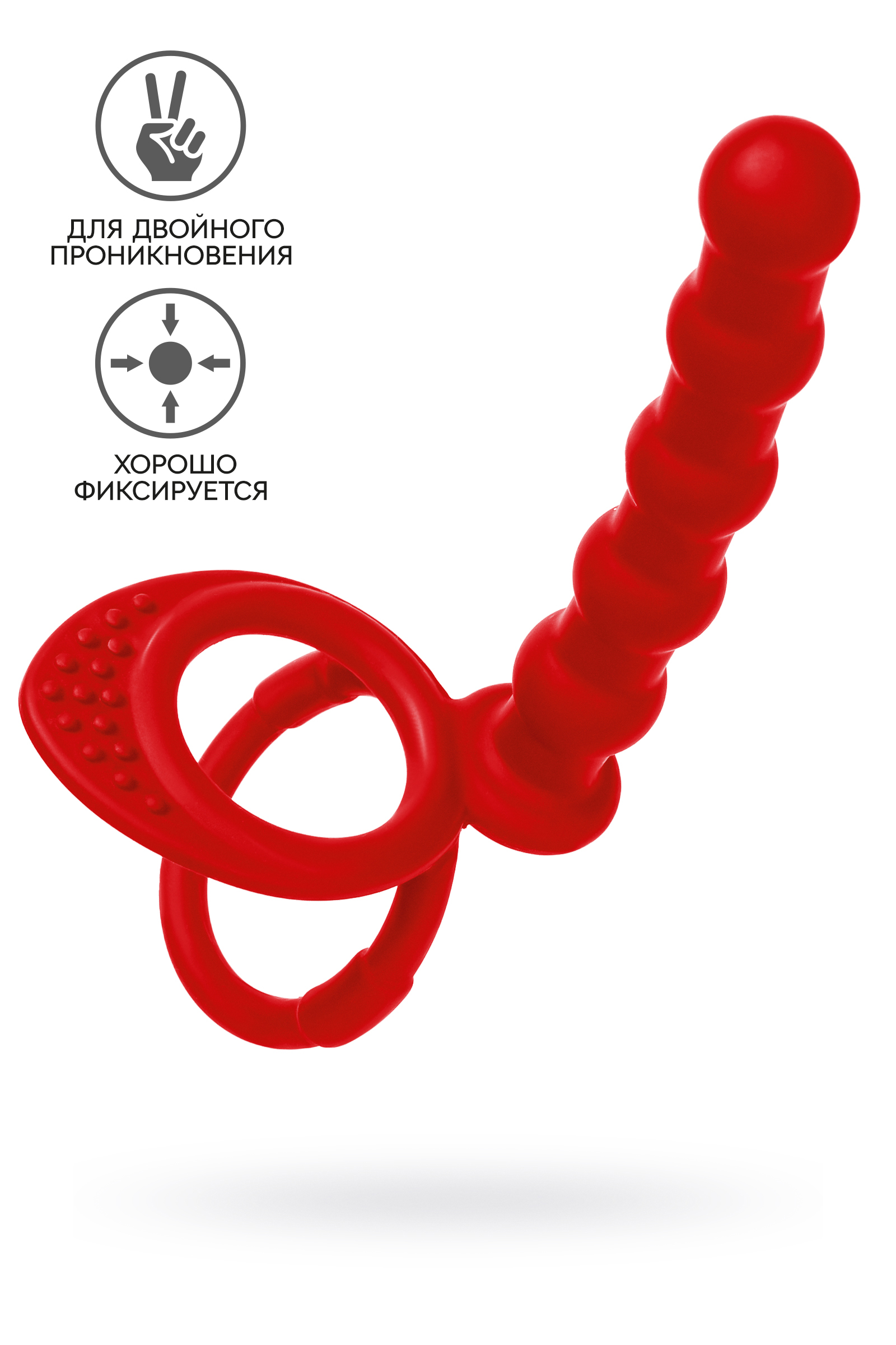 Насадка на пенис для двойного проникновения Black&Red by TOYFA, силикон, красная, 19,5 см арт. 901413-9