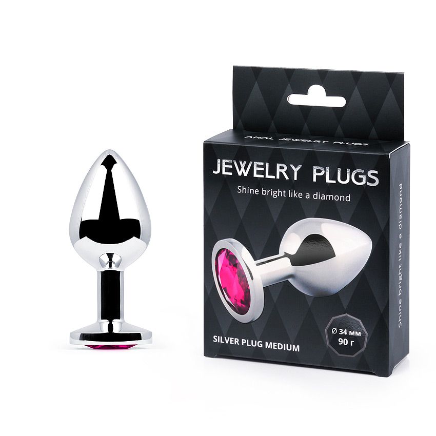 SILVER PLUG MEDIUM (втулка анальная), L 82 мм, D 34 мм, вес 90г, цвет кристалла арт. SM-14
