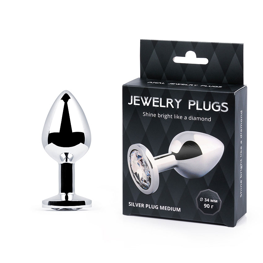 SILVER PLUG MEDIUM (втулка анальная), L 82 мм, D 34 мм, вес 90г, цвет кристалла арт. SM-01