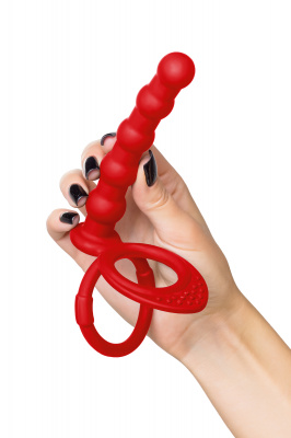 Насадка на пенис для двойного проникновения Black&Red by TOYFA, силикон, красная, 19,5 см арт. 901413-9