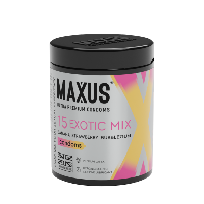 ПРЕЗЕРВАТИВЫ MAXUS EXOTIC MIX № 15 X-EDITION (гладкие, цветные, ароматизированные) в кейсе арт. 0901-080