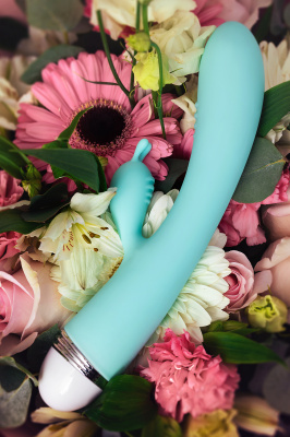 Вибратор с клиторальным стимулятором Flovetta by Toyfa Iris, силикон, голубой, 22 см арт. 457702