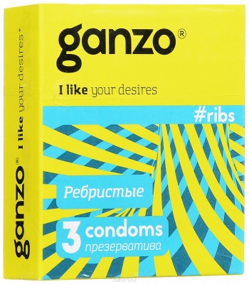 ПРЕЗЕРВАТИВЫ "GANZO" RIBS №3 (анатомические ребристые с согревающей смазкой) арт. RIBS №3