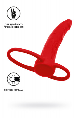 Насадка на пенис для двойного проникновения Black&Red by TOYFA , силикон, красный, 16,5 см арт. 901414-9