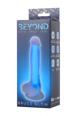 Фаллоимитатор, светящийся в темноте, Beyond by Toyfa, Bruce Glow, силикон, прозрачно-синий, 16,5 см арт. 872002