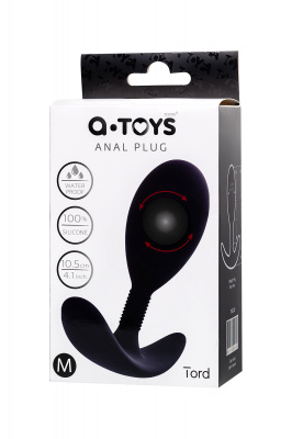 Анальная втулка A-Toys by TOYFA Tord M, силикон, черная, 10,5 см арт. 761322
