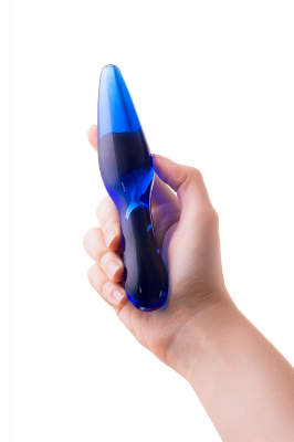 Двусторонний фаллоимитатор Sexus Glass, стекло, синий, 17,5 см арт. 912190