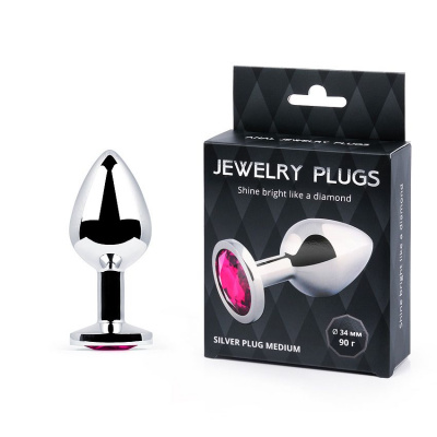 SILVER PLUG MEDIUM (втулка анальная), L 82 мм, D 34 мм, вес 90г, цвет кристалла арт. SM-14