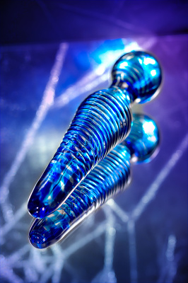 Двусторонний фаллоимитатор Sexus Glass, стекло, синий, 17 см арт. 912150