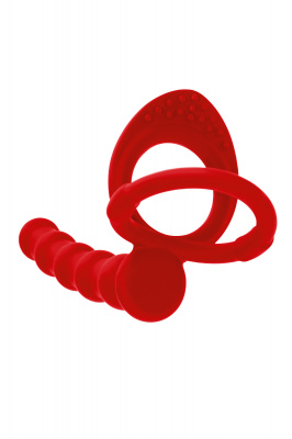 Насадка на пенис для двойного проникновения Black&Red by TOYFA, силикон, красная, 19,5 см арт. 901413-9