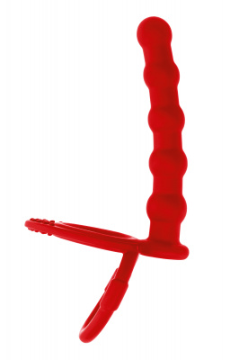 Насадка на пенис для двойного проникновения Black&Red by TOYFA, силикон, красная, 19,5 см арт. 901413-9