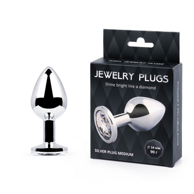 SILVER PLUG MEDIUM (втулка анальная), L 82 мм, D 34 мм, вес 90г, цвет кристалла арт. SM-01