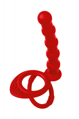 Насадка на пенис для двойного проникновения Black&Red by TOYFA, силикон, красная, 19,5 см арт. 901413-9