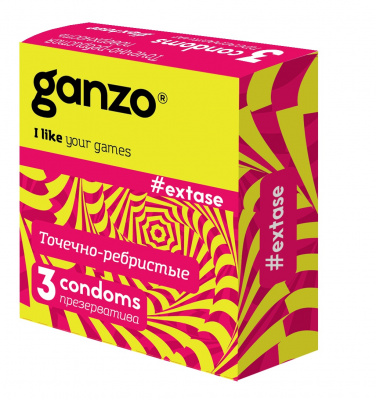 ПРЕЗЕРВАТИВЫ "GANZO" EXTASE №3 (анатомические с точечной и ребристой текстурой) арт. EXTASE №3