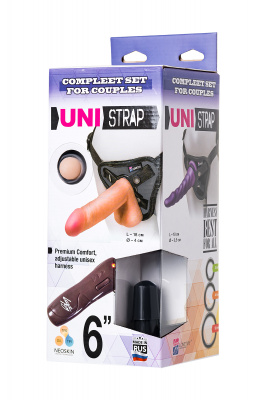 Реалистичный страпон на креплении UNI strap 6'' с вибрацией, с 2 насадками, neoskin, 18 см арт. 531413